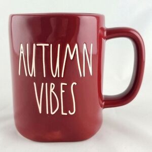 ⭐️2/ $50⭐️ Rae Dunn Glossy Burgundy Coffee Mug Large White Letters AUTUMN VIBES